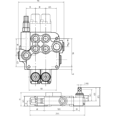 ROZDZIELACZ HYDR. 2 SEKCJE 80L ZATRZASK + PRZYŁĄCZA